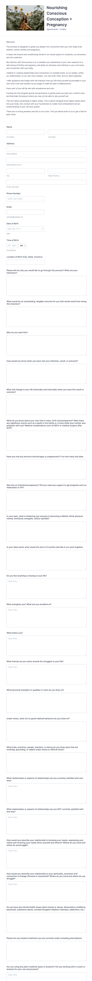 Maternal Wellness Intake Form Template