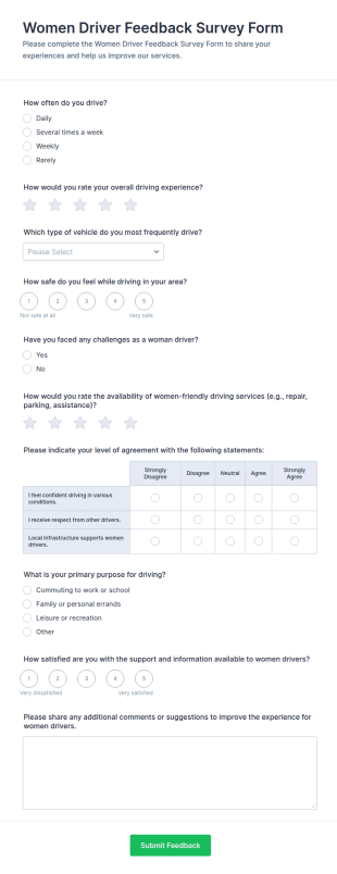 Women Driver Feedback Survey Form Template