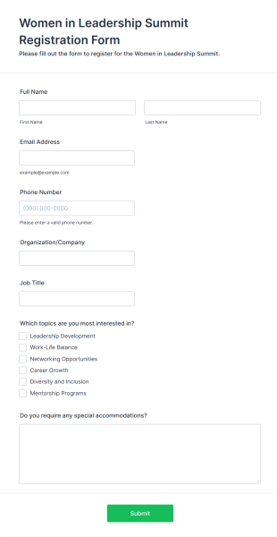 Women In Leadership Summit Registration Form Template