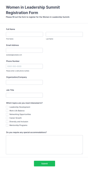 Women In Leadership Summit Registration Form Template