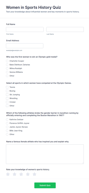 Women In Sports History Quiz Form Template