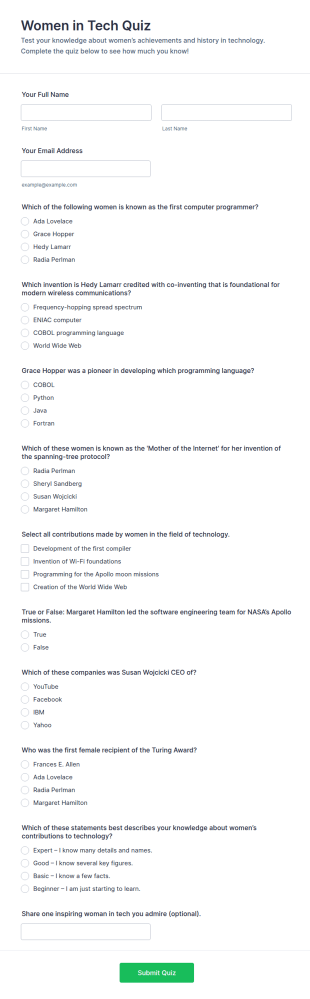 Women In Tech Quiz Form Template