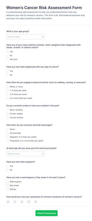 Women’s Cancer Risk Assessment Form Template