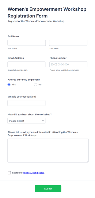 Women's Empowerment Workshop Registration Form Template