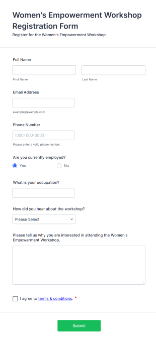 Women's Empowerment Workshop Registration Form Template