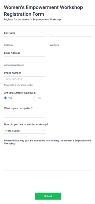Women's Empowerment Workshop Registration Form Template