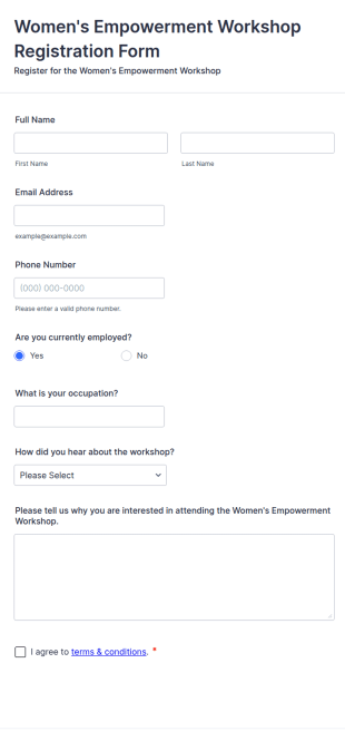 Women's Empowerment Workshop Registration Form Template