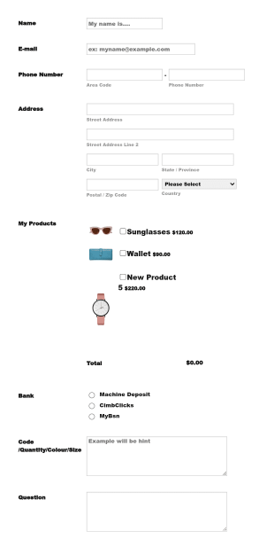 Womens Fashion Order Form Paypal Invoicing Form Template