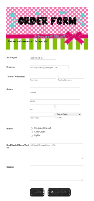 Women's Fashion Sipariş Form Template