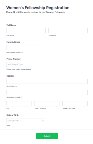Women's Fellowship Registration Form Template