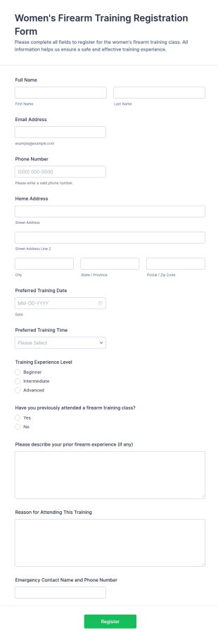 Women's Firearm Training Registration Form Template