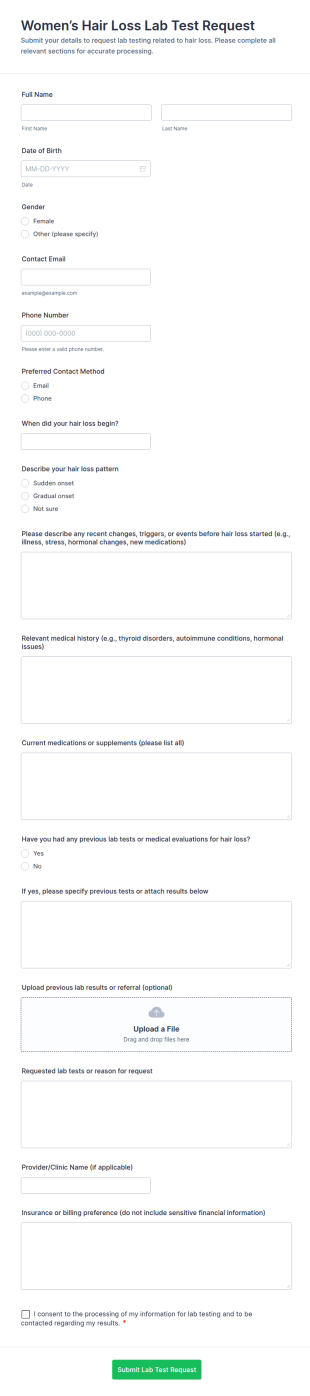 Women’s Hair Loss Lab Test Request Form Template