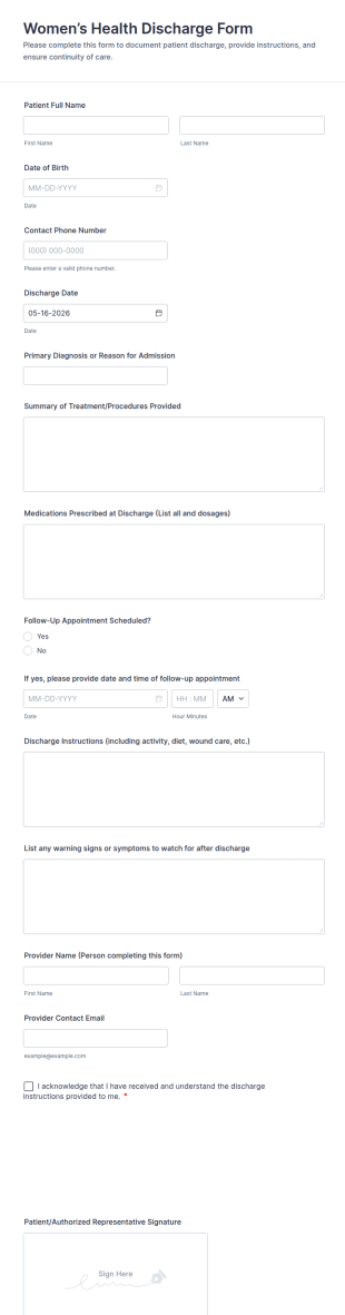 Women’s Health Discharge Form Template