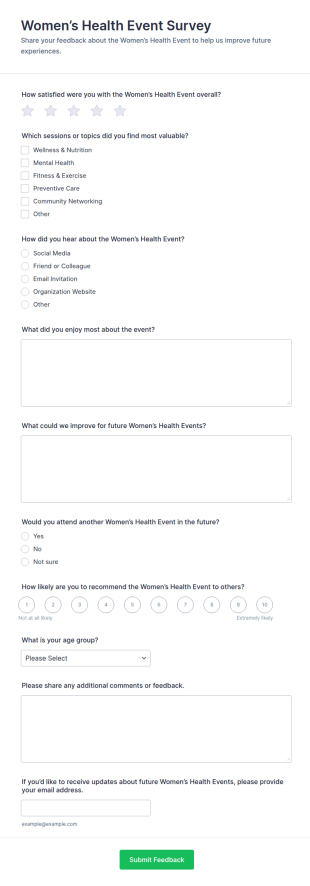 Women’s Health Event Survey Form Template