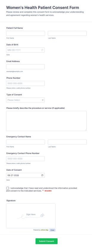 Women's Health Patient Consent Form Template