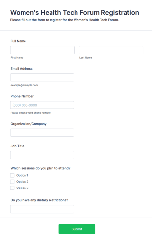 Women's Health Tech Forum Registration Form Template