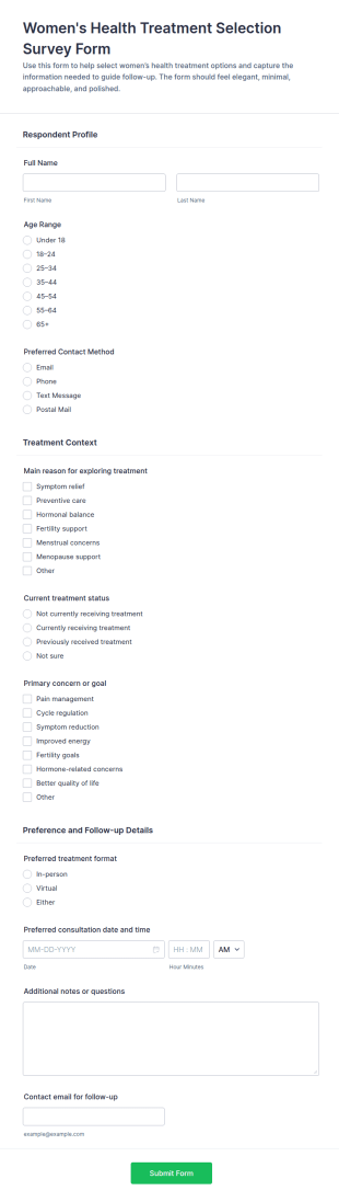 Women’s Health Treatment Selection Survey Form Template
