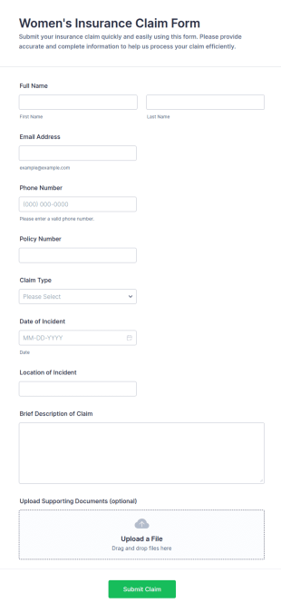 Women’s Insurance Claim Form Template