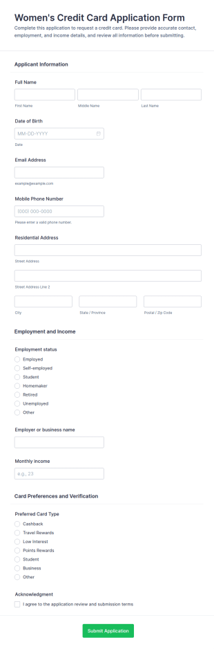 Women’s Payment Application Form Template
