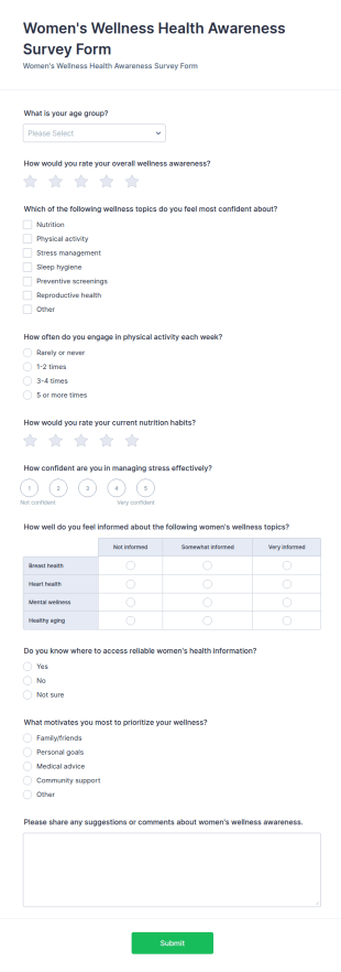 Women’s Wellness Health Awareness Survey Form Template