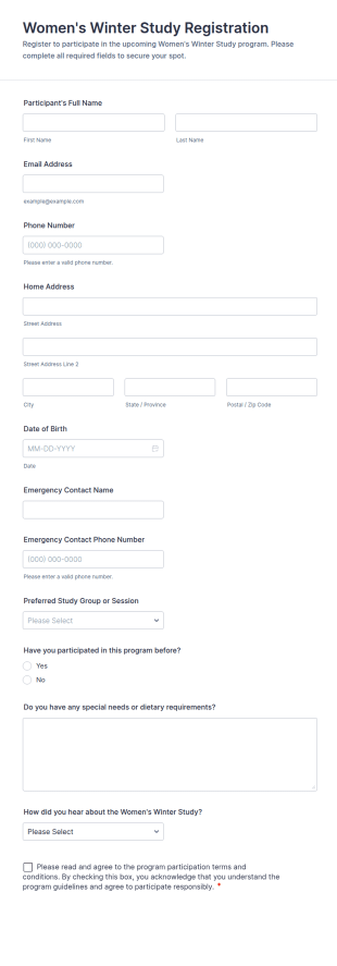 Women's Winter Study Registration Form Template