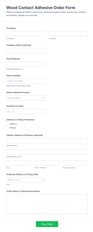 Wood Contact Adhesive Order Form Template