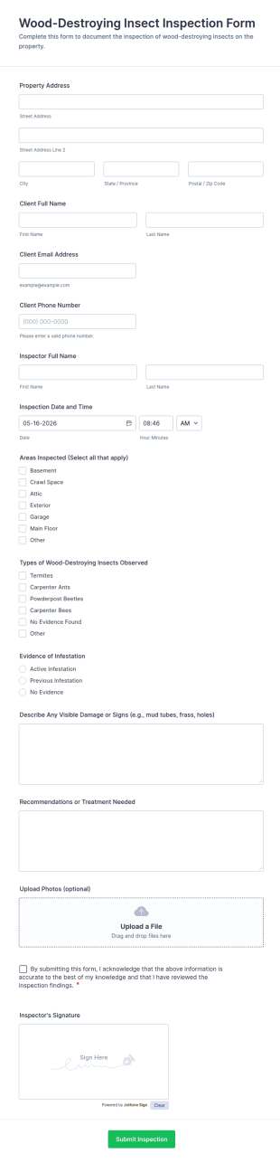Wood Destroying Insect Inspection Form Template