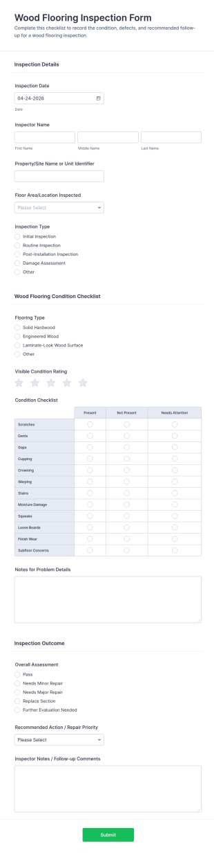 Wood Flooring Inspection Checklist Form Template