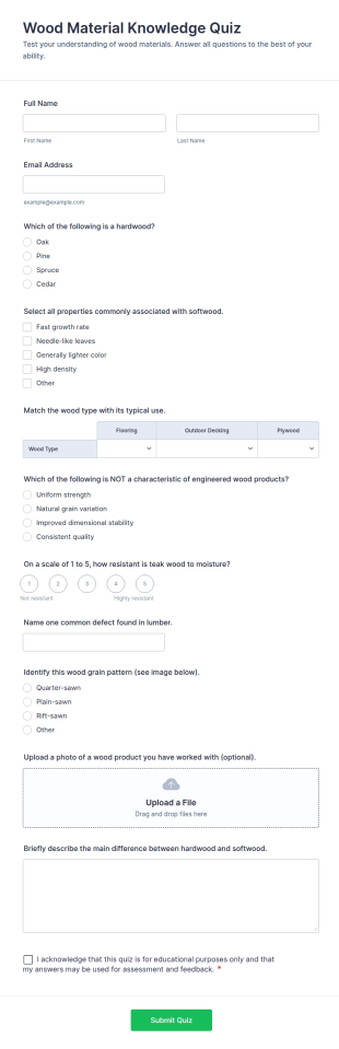 Wood Material Knowledge Quiz Form Template