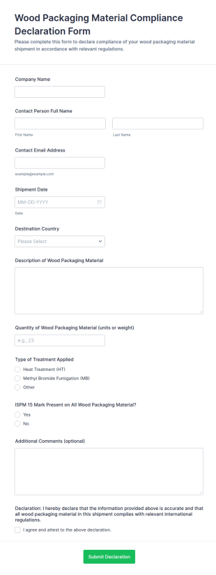 Wood Packaging Material Compliance Declaration Form Template