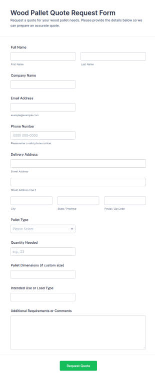 Wood Pallet Quote Request Form Template