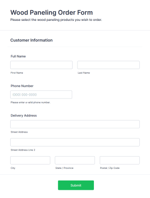 Wood Paneling Order Form Template