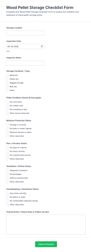 Wood Pellet Storage Checklist Form Template