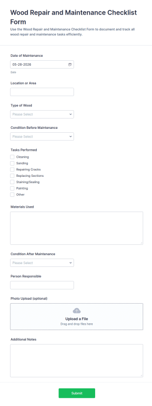 Wood Repair And Maintenance Checklist Form Template