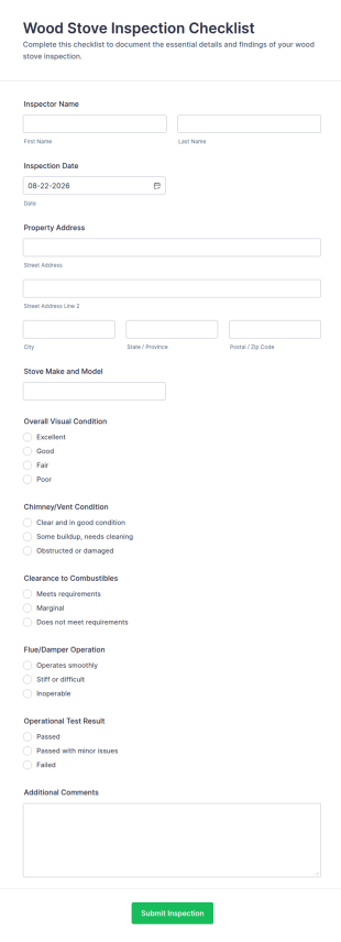 Wood Stove Inspection Form Template