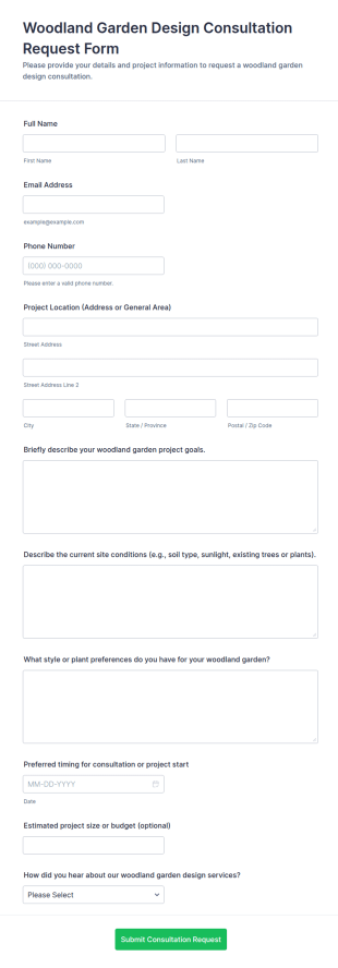 Woodland Garden Design Consultation Request Form Template