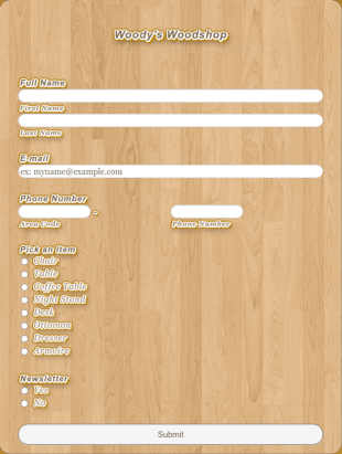 Woodshop Contact Form Template