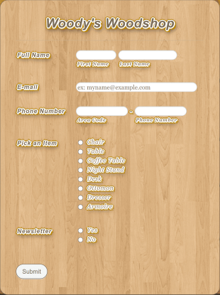 Woodshop Contact Form Template