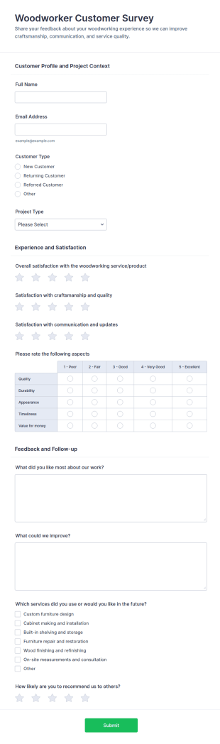 Woodworker Customer Survey Form Template