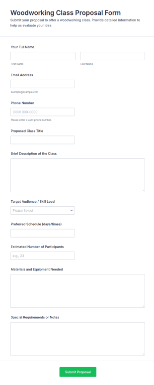Woodworking Class Proposal Form Template