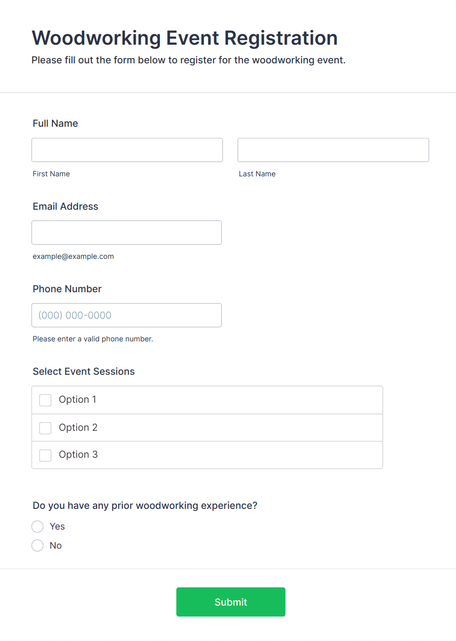 Woodworking Event Registration Form Template | Jotform