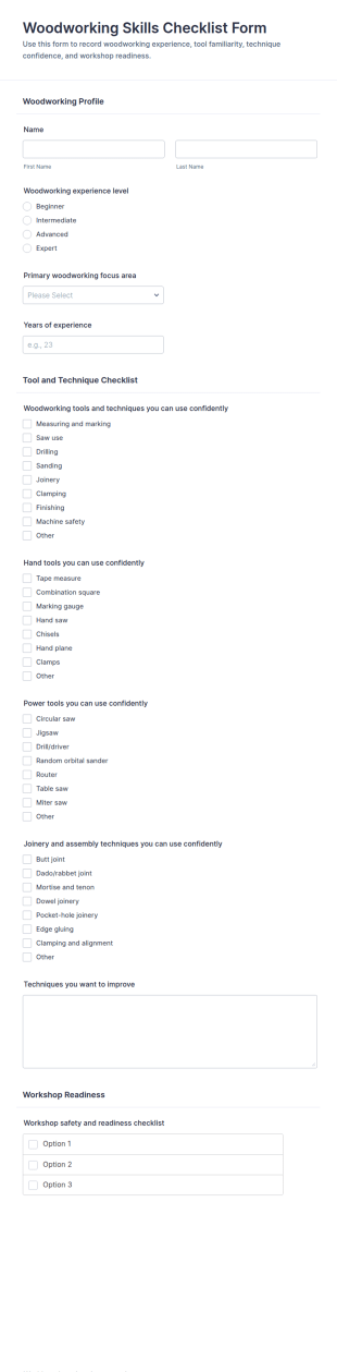Woodworking Skills Checklist Form Template