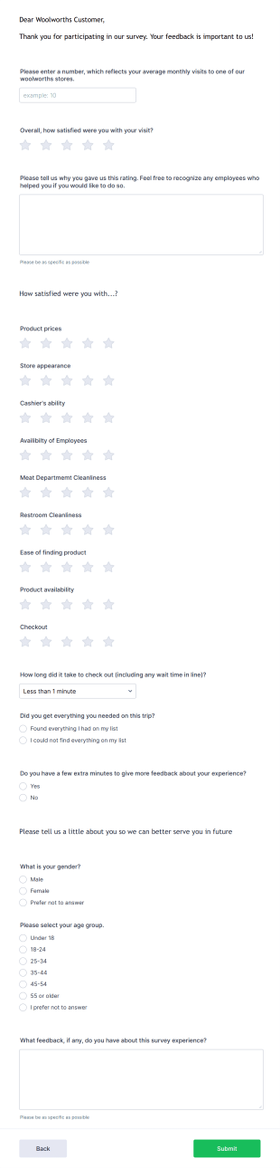 Supermarket Survey Form Template