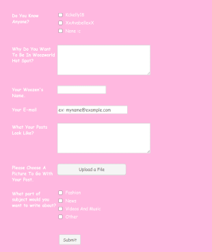 Woozworld Hot Spot Sign Up Sheet Form Template