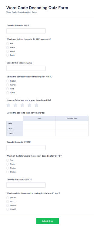 Word Code Decoding Quiz Form Template