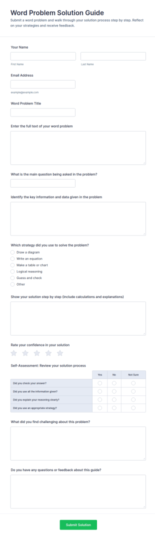 Word Problem Solution Guide Form Template