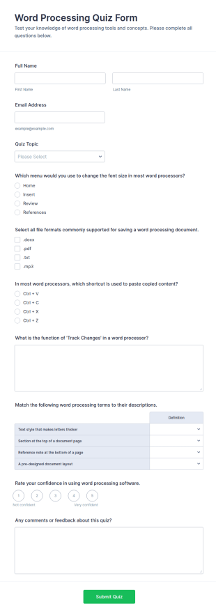 Word Processing Quiz Form Template