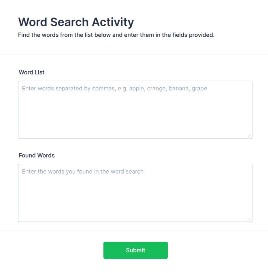 Word Search Activity Form Template | Jotform