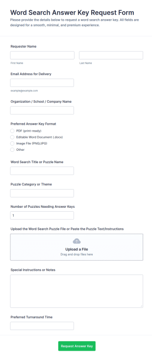 Word Search Answer Key Request Form Template