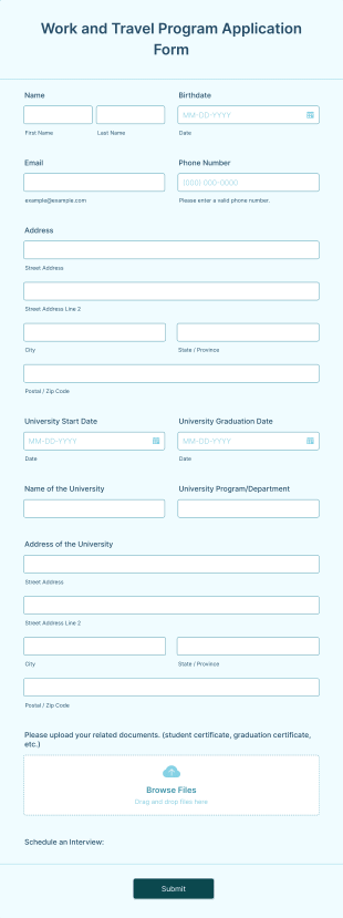 Work And Travel Program Application Form Template